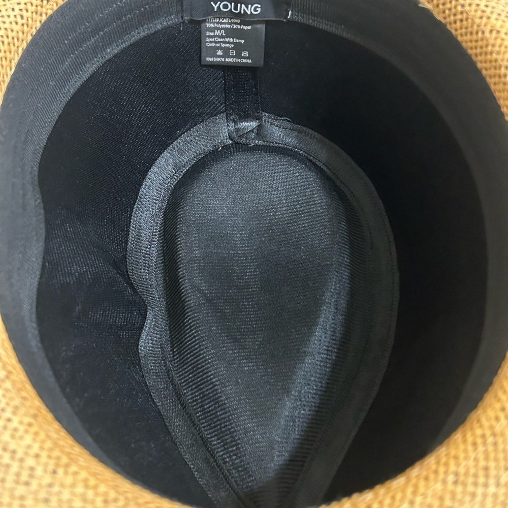 David and Young Straw Blend Fedora Hat Brown Trim Black Interior Padded Size M/L - Picture 8 of 12